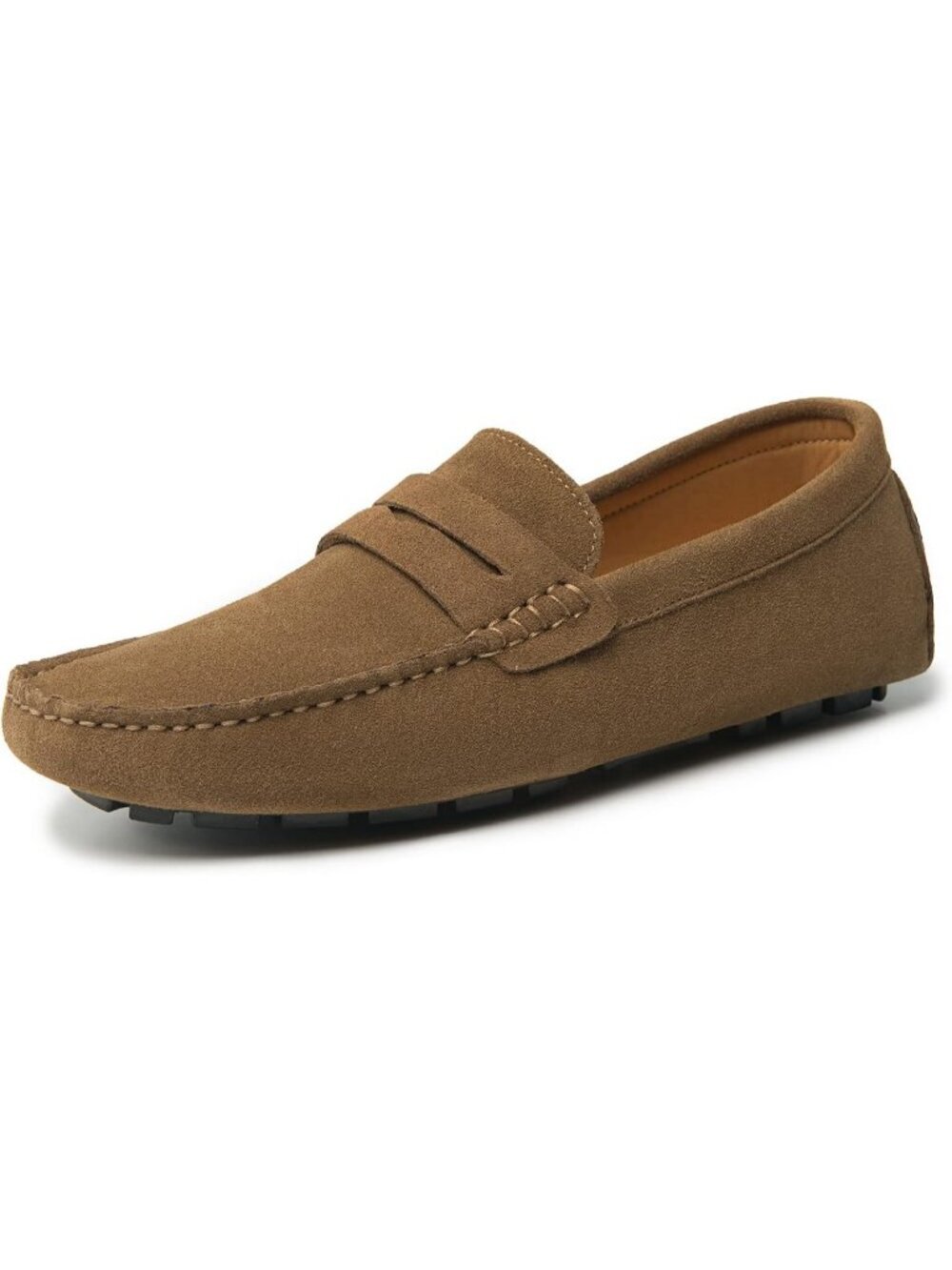 Go Tour Men's Khaki Suede Leather Loafers Penny Slip On Flats Comfortable Shoes